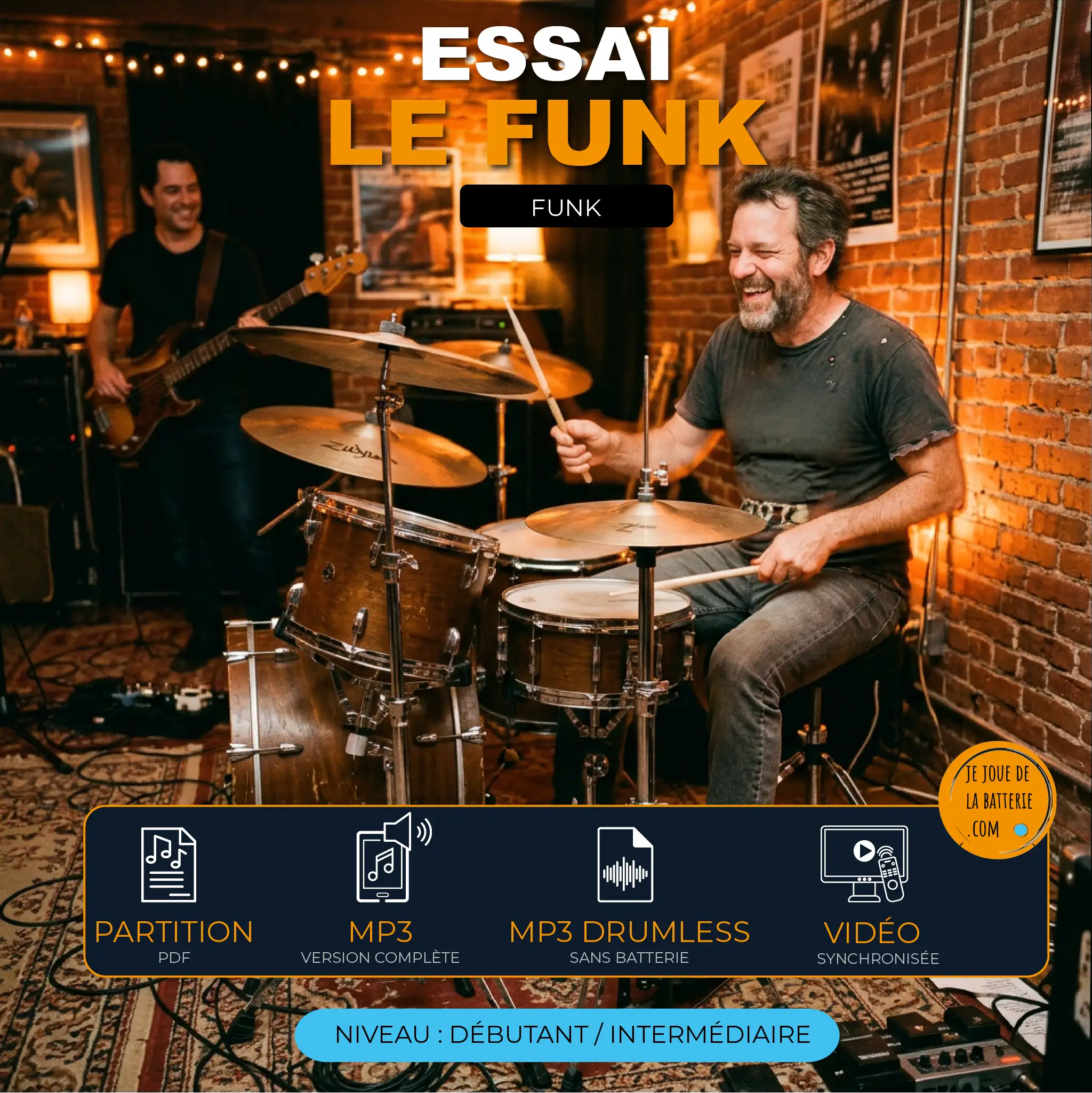 partition de batterie – essai le funk + vidéo & drumless 1 partition de batterie – essai le funk – méthode marco
